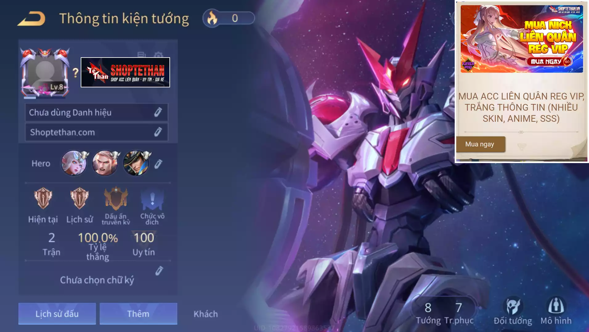 ACC REG: Tulen thần sứ STL-79, sẵn tướng, free đổi tên, trắng thông tin... bao ban/bao back